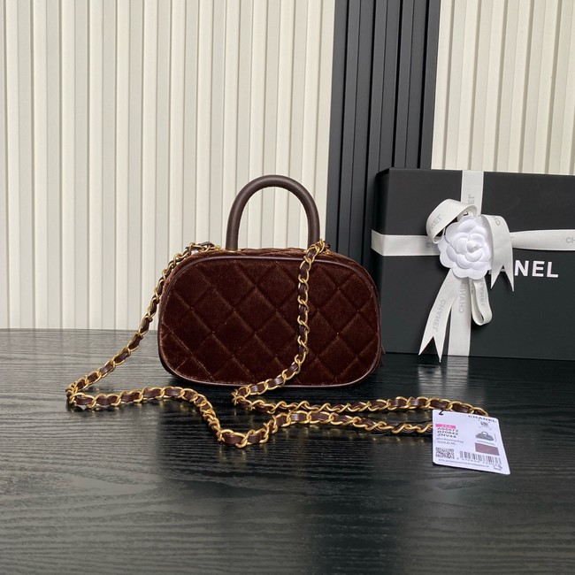Chanel Velvet Mini Bowling Bag AS5572 Dark Brown