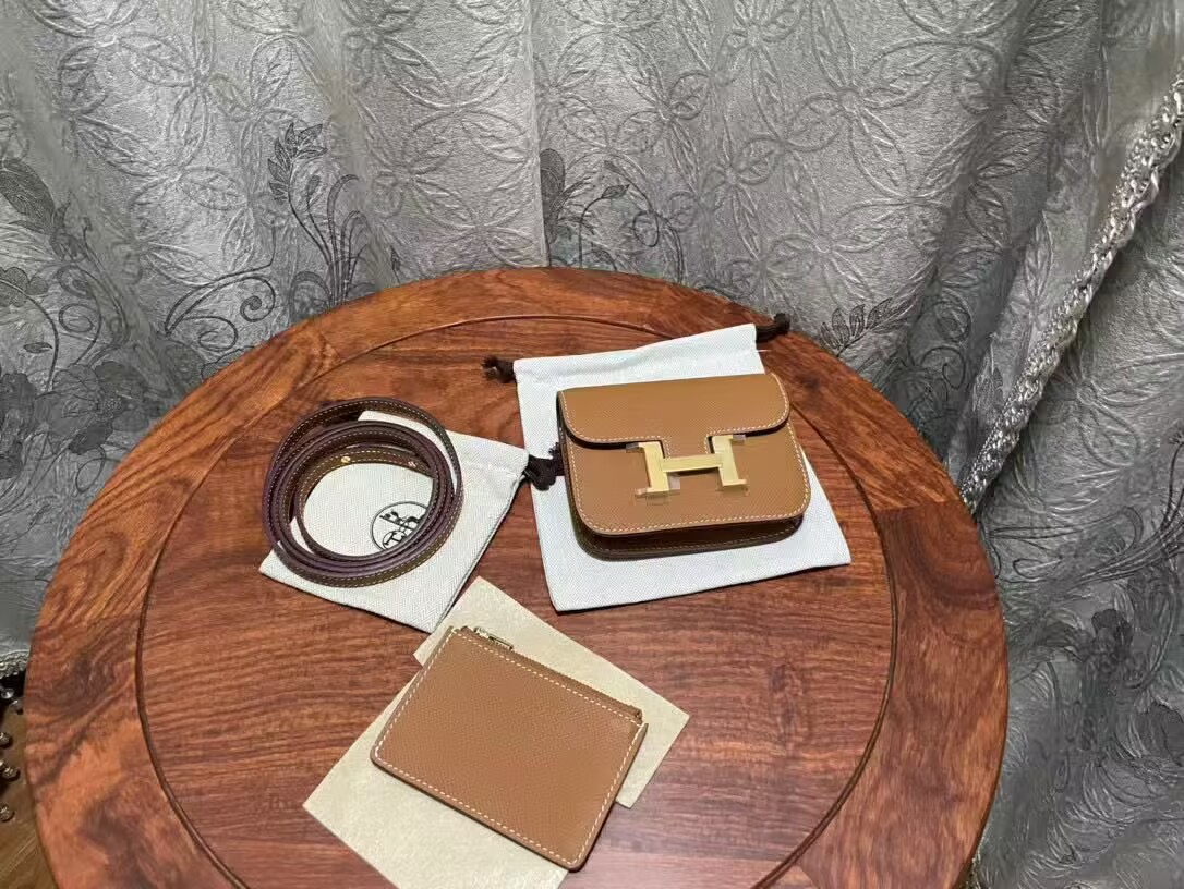 Hermes Epsom Leather Wallet Bag H8030 Brown