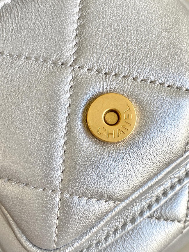CHANEL Small Bowling Bag Lambskin AS5792 Silver