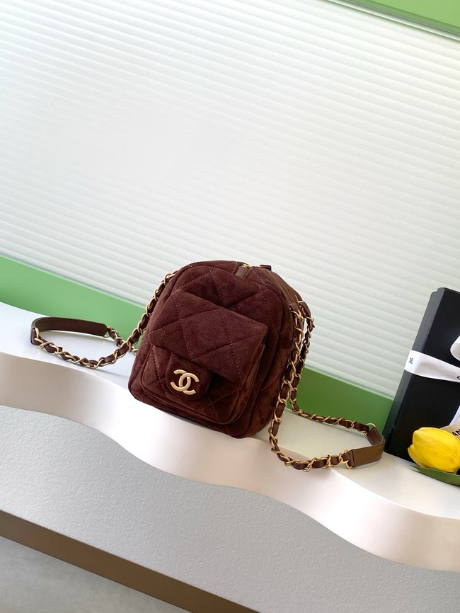 CHANEL Small Bowling Bag Suede AS5792 burgundy