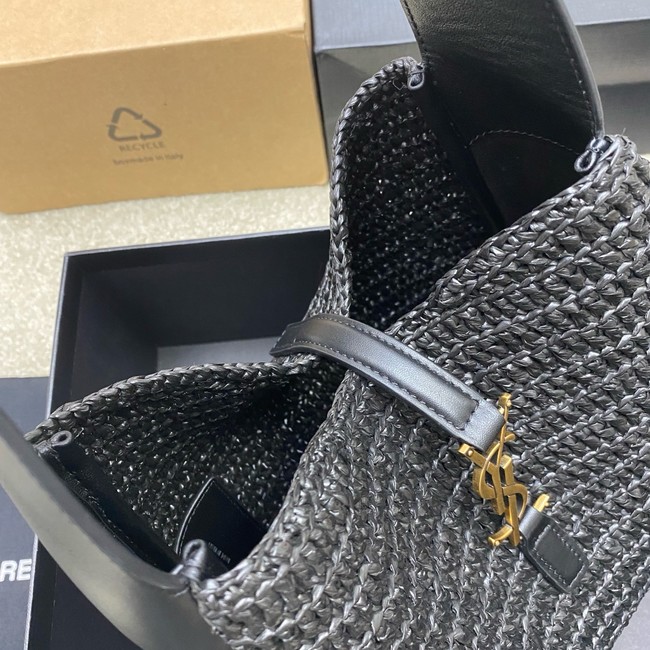 Saint Laurent LE 5 A 7 supple small in raffia and leather 823812 black