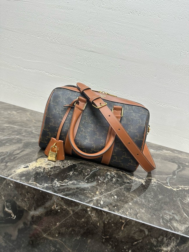 Celine MEDIUM BOSTON IN TRIOMPHE CANVAS AND CALFSKIN 121323 TAN