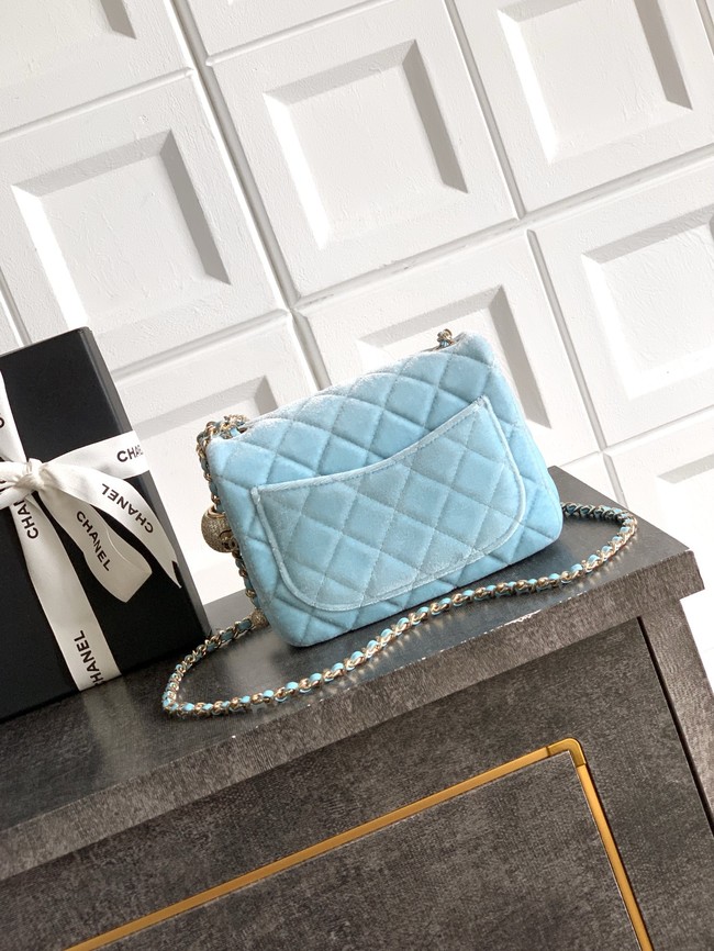 Chanel Mini Classic Handbag velvet AS1786 light blue