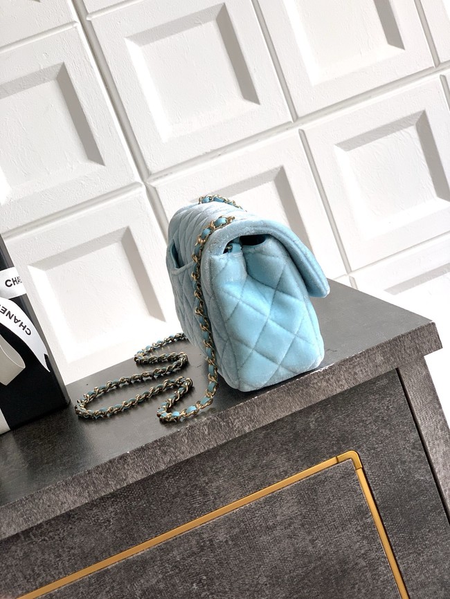 Chanel small Classic Handbag velvet AS1787 light blue