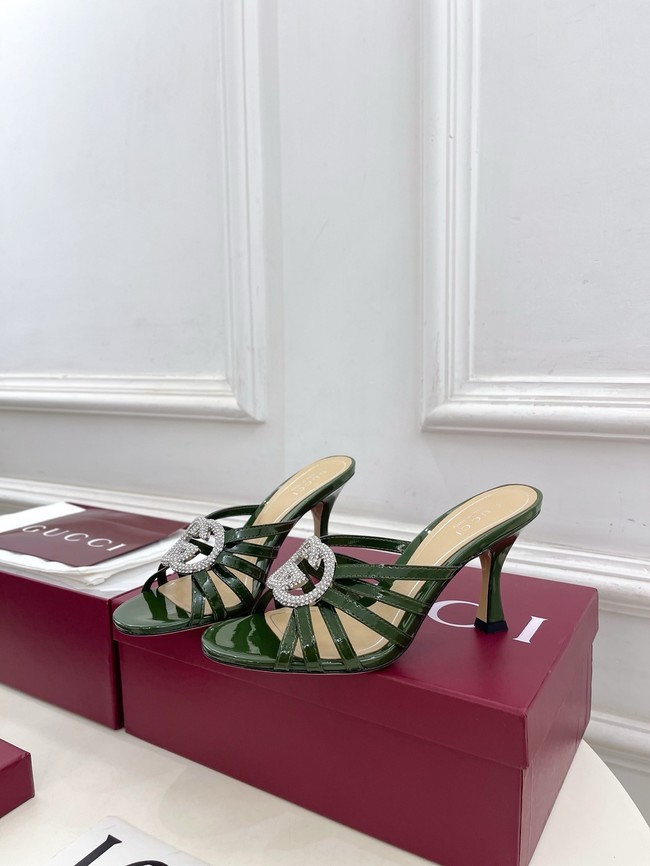 Gucci Womens slide sandal with crystal Interlocking G 852663-3