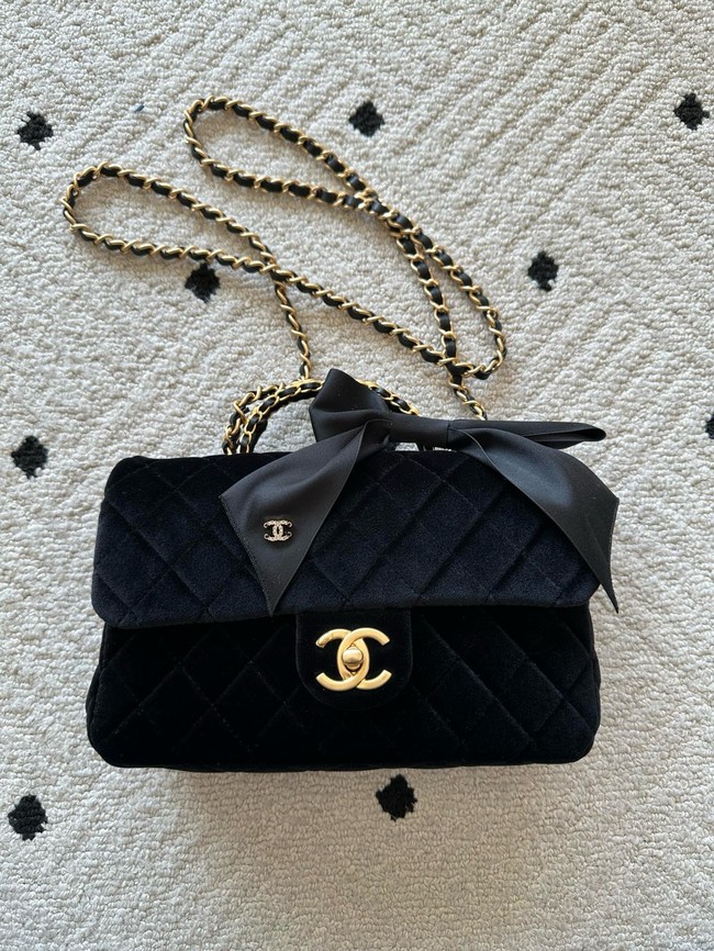 CHANEL small Flap Bag with Top Handle Tweed&Silk AS5702 Black