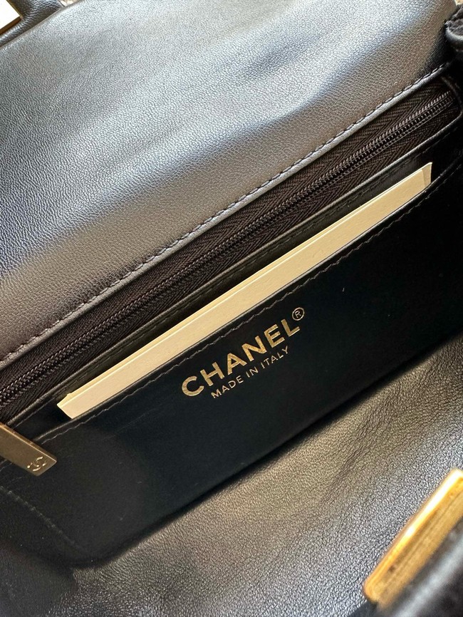 CHANEL Mini Flap Bag with Top Handle  Tweed& Silk AS5875 Black