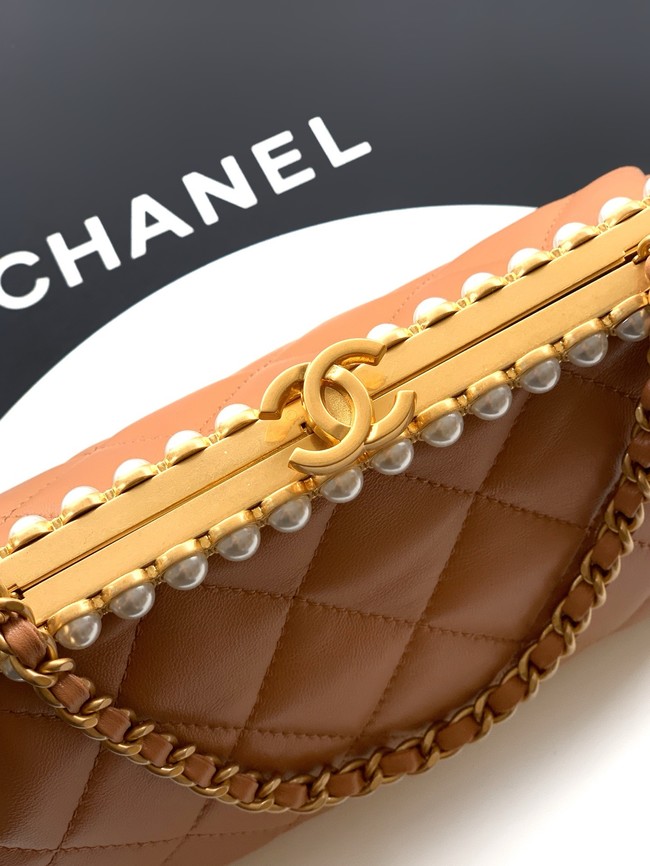 CHANEL Clutch Pearly Lambskin AS5912 brown