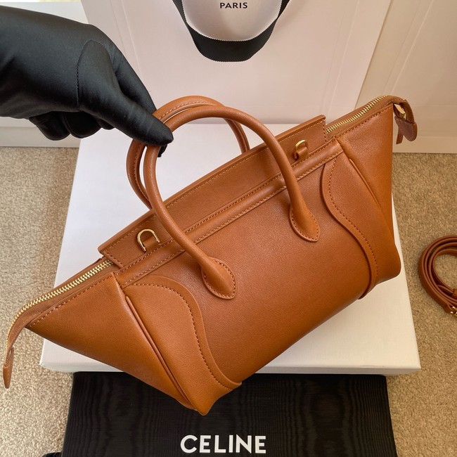 Celine SMALL NEW LUGGAGE IN SUPPLE SHINY LAMBSKIN 124213 SOFT TAN