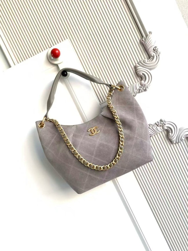 CHANEL Hobo Bag Suede Calfskin AS5970 gray