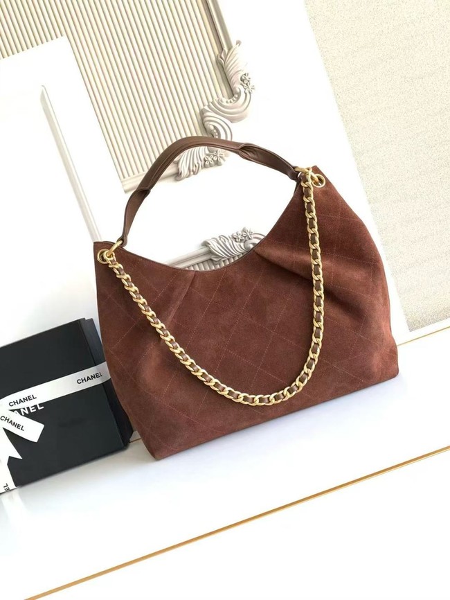 CHANEL Hobo Bag Suede Calfskin AS5978 brown