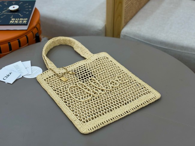 Chloe SUMMER straw and leather tote bag 0824P Nude