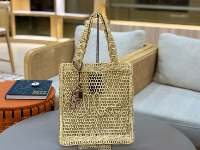 Chloe SUMMER straw and leather tote bag 0824P Nude