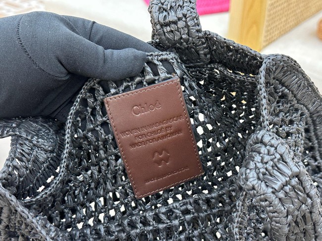Chloe SUMMER straw and leather tote bag 0824P black
