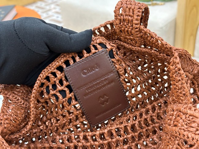 Chloe SUMMER straw and leather tote bag 0824P brown