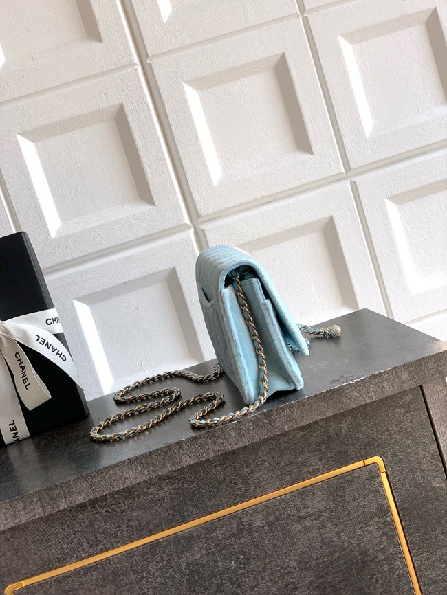 Chanel velvet Wallet On Chain AP1450 light blue