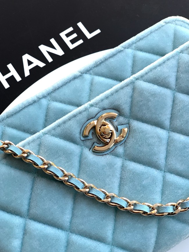Chanel velvet Wallet On Chain AP1450 light blue