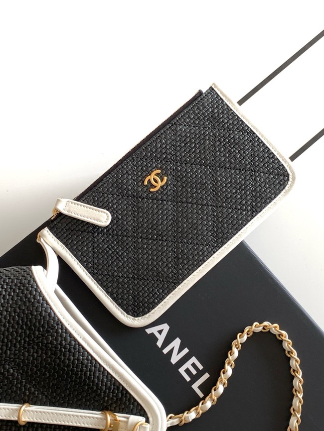 CHANEL Maxi Shopping Bag Braided Raffia AS5463 black