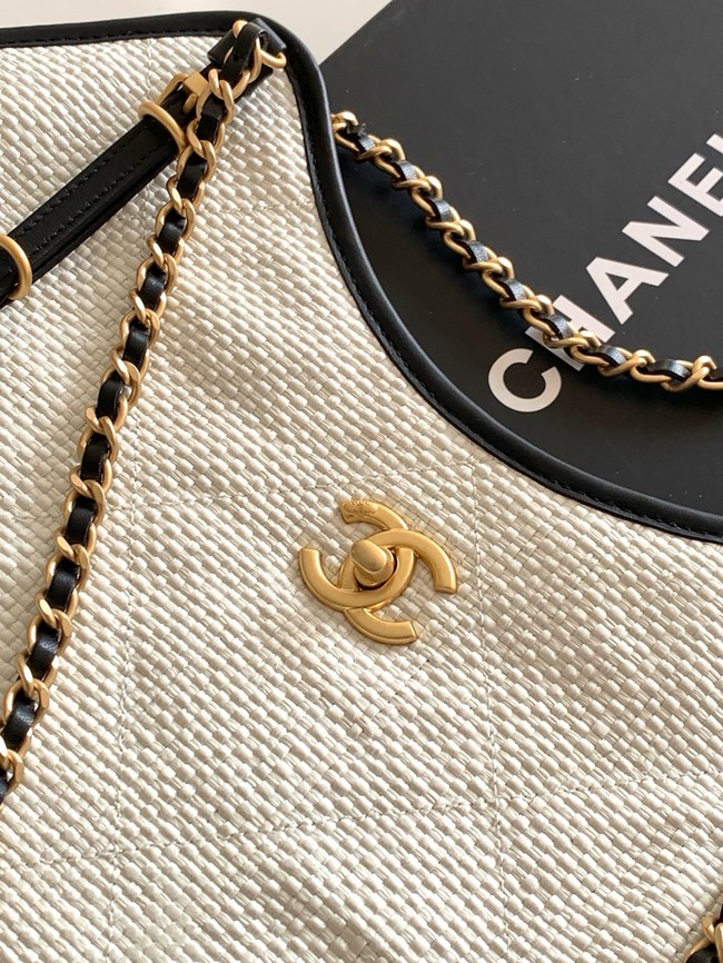 CHANEL Maxi Shopping Bag Braided Raffia AS5463 white