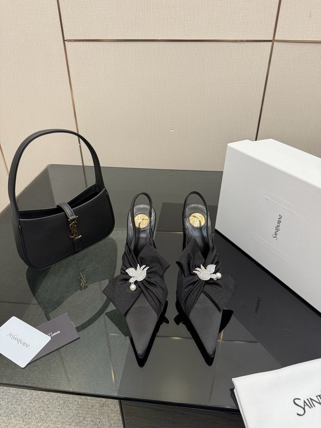 Saint Laurent AMALIA slingback pumps in satin crepe Heel 10.5CM 55726-12