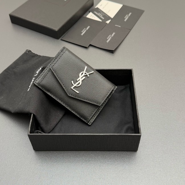 SAINT LAURENT UPTOWN FLAP CARD CASE IN GRAIN DE POUDRE LEATHER 612808-1