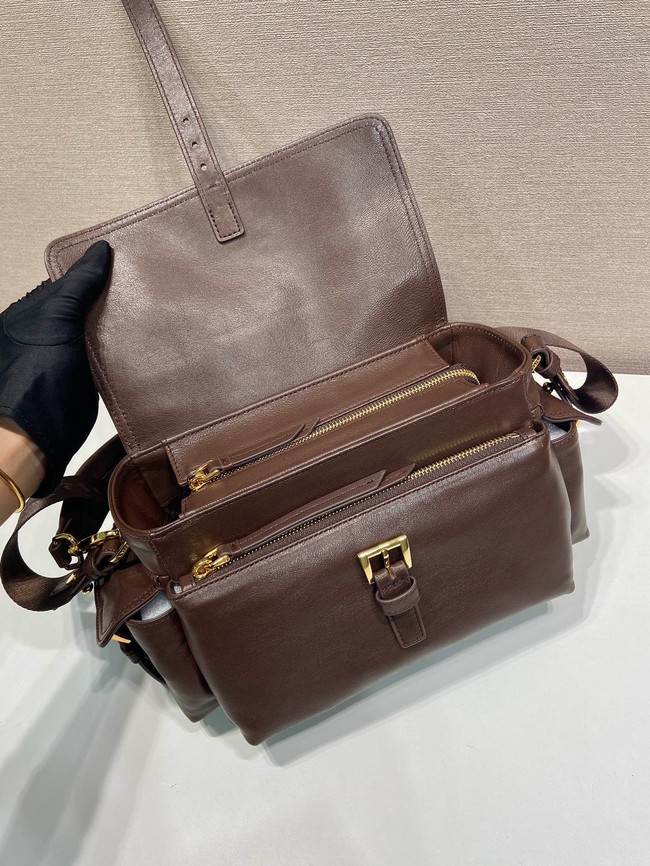 Prada Route medium leather tote bag 1BD394 dsrk brown