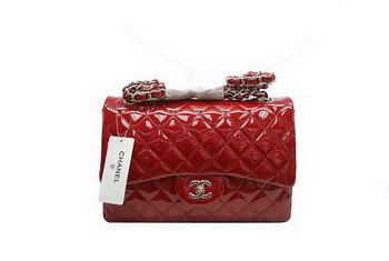Chanel Jumbo Double Flaps Bag A36097 Red Original Patent Leather Silver Chanel Jumbo Double Flaps Bag A36097 Red Original Patent Leather Silver