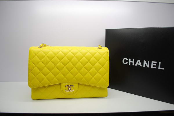Chanel Maxi Double Flaps Bag A36098 Lemon Original Caviar Leather Gold Chanel Maxi Double Flaps Bag A36098 Lemon Original Caviar Leather Gold