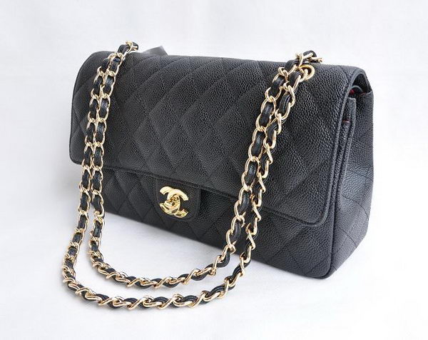 Chanel Classic 2.55 Series Black Caviar Golden Chain Quilted Flap Bag 1113 Chanel Classic 2.55 Series Black Caviar Golden Chain Quilted Flap Bag 1113