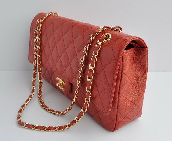 Chanel Classic 2.55 Series Red Caviar Golden Chain Quilted Flap Bag 1113 Chanel Classic 2.55 Series Red Caviar Golden Chain Quilted Flap Bag 1113