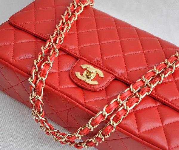 Chanel Classic 2.55 Series Red Lambskin Golden Chain Quilted Flap Bag 1113 Chanel Classic 2.55 Series Red Lambskin Golden Chain Quilted Flap Bag 1113