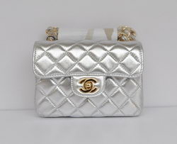 Chanel Classic Light Silver Lambskin Golden Chain Quilted Flap Bag Chanel Classic Light Silver Lambskin Golden Chain Quilted Flap Bag