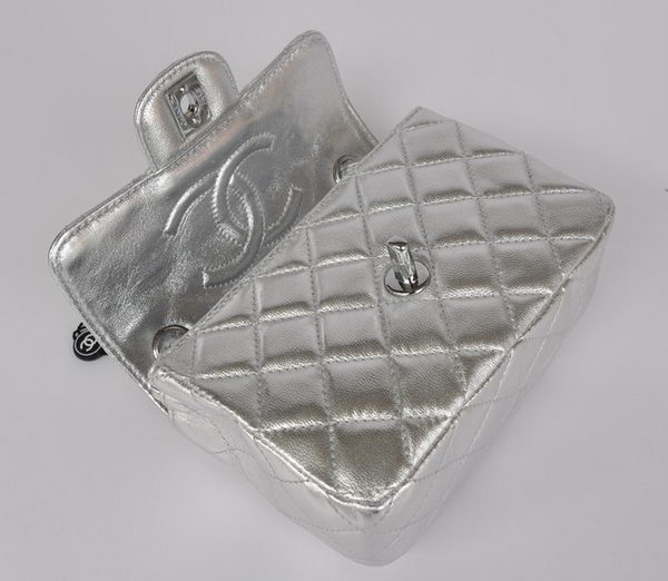 Chanel Classic Light Silver Lambskin Silver Chain Quilted Flap Bag 1115 Chanel Classic Light Silver Lambskin Silver Chain Quilted Flap Bag 1115
