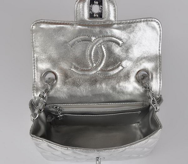 Chanel Classic Light Silver Lambskin Silver Chain Quilted Flap Bag 1115 Chanel Classic Light Silver Lambskin Silver Chain Quilted Flap Bag 1115