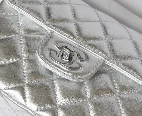 Chanel Classic Light Silver Lambskin Silver Chain Quilted Flap Bag 1115 Chanel Classic Light Silver Lambskin Silver Chain Quilted Flap Bag 1115
