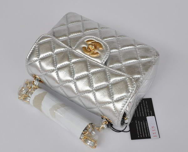 Cheap Chanel Classic mini Flap Bag 1115 Light Silver Sheepskin Golden Hardware Cheap Chanel Classic mini Flap Bag 1115 Light Silver Sheepskin Golden Hardware