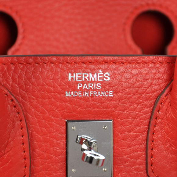 Hermes Birkin 25CM Tote Bags Togo Leather Red Silver