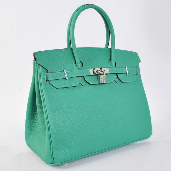 Hermes Birkin 35CM Tote Bags Togo Leather Green Silver