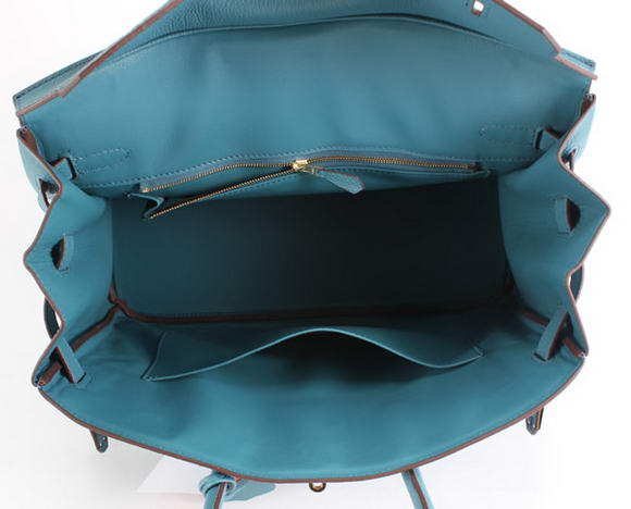 Hermes Birkin 35CM Smooth Leather Handbag 6089 Blue Golden Hermes Birkin 35CM Smooth Leather Handbag 6089 Blue Golden