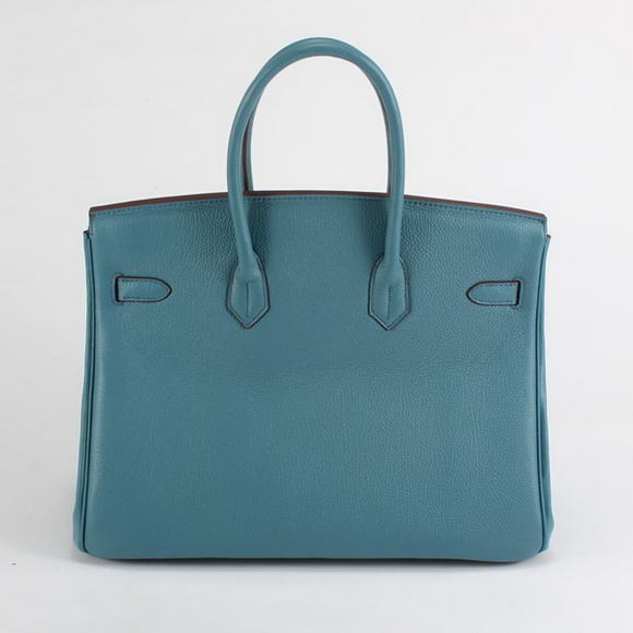 Hermes Birkin 35CM Smooth Leather Handbag 6089 Blue Golden Hermes Birkin 35CM Smooth Leather Handbag 6089 Blue Golden