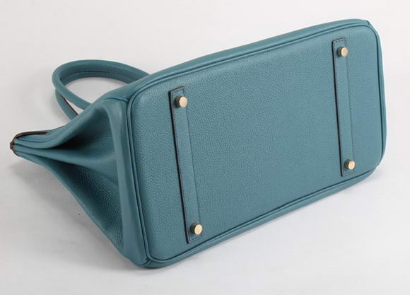 Hermes Birkin 35CM Smooth Leather Handbag 6089 Blue Golden Hermes Birkin 35CM Smooth Leather Handbag 6089 Blue Golden