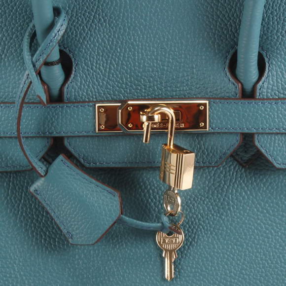 Hermes Birkin 35CM Smooth Leather Handbag 6089 Blue Golden Hermes Birkin 35CM Smooth Leather Handbag 6089 Blue Golden