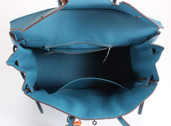 Hermes Birkin 35CM Togo Leather Handbag 6089 Blue Silver