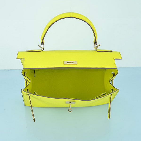 Hot Style Hermes Kelly 32cm Bags Yellow Calf Leather Gold Hot Style Hermes Kelly 32cm Bags Yellow Calf Leather Gold