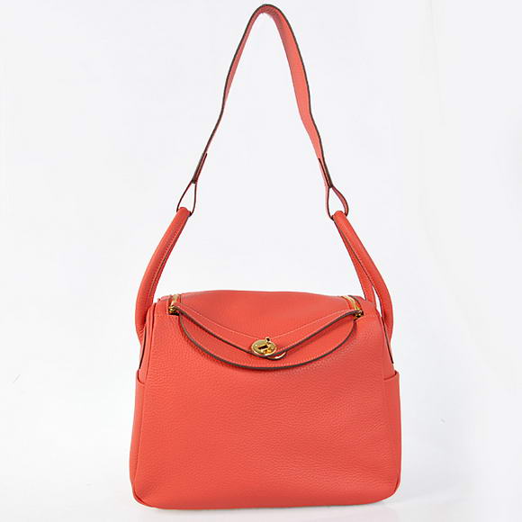 Hermes Lindy 30CM Havanne Handbags 1057 Light Red Leather Golden Hardware