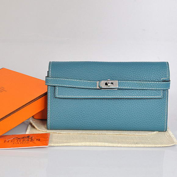 Hermes Kelly Wallet Togo Leather Bi-Fold Purse A708 Blue Hermes Kelly Wallet Togo Leather Bi-Fold Purse A708 Blue