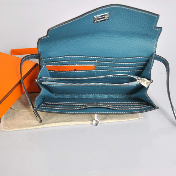 Hermes Kelly Wallet Togo Leather Bi-Fold Purse A708 Blue Hermes Kelly Wallet Togo Leather Bi-Fold Purse A708 Blue