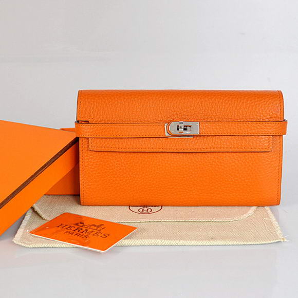 Hermes Kelly Wallet Togo Leather Bi-Fold Purse A708 Orange Hermes Kelly Wallet Togo Leather Bi-Fold Purse A708 Orange