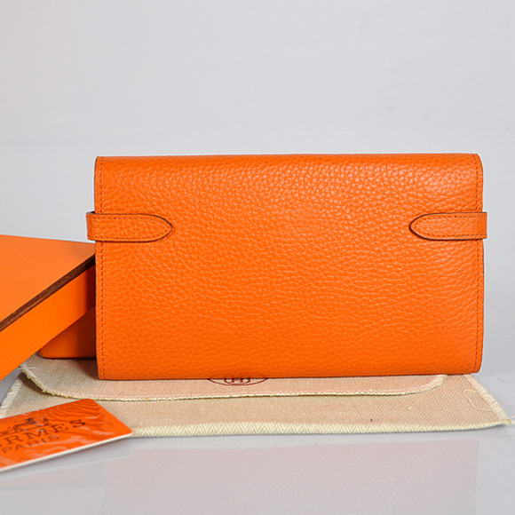 Hermes Kelly Wallet Togo Leather Bi-Fold Purse A708 Orange Hermes Kelly Wallet Togo Leather Bi-Fold Purse A708 Orange