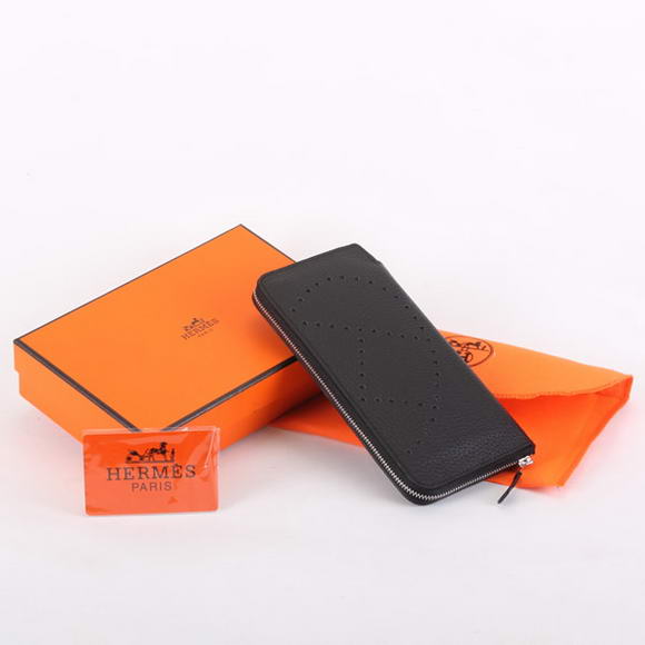 Hermes Togo Leather Perforated Zippy Wallet 9032 Black Hermes Togo Leather Perforated Zippy Wallet 9032 Black